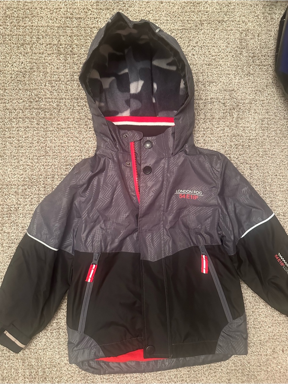 London Fog Kids Hooded Black & Gray Jacket with Red Accents Size 4T